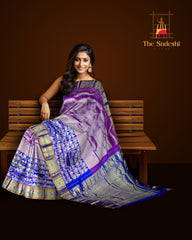 Purple Annam Checks Border Kanchipuram Silk Saree with Royal Blue Finish