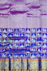 Purple Annam Checks Border Kanchipuram Silk Saree with Royal Blue Finish