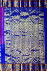 Purple Annam Checks Border Kanchipuram Silk Saree with Royal Blue Finish