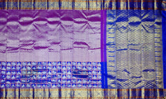 Purple Annam Checks Border Kanchipuram Silk Saree with Royal Blue Finish