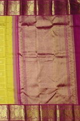 Yellow Checks with Peacock Motif Kanchipuram Silk Saree with Red Accents