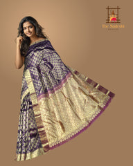 Purple Kanchi Pure Silk Saree with Tear Shape Jacquard and Reddish Pink Blouse – A Delicate Dance of Grace and Grandeur