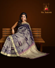 Purple Kanchi Pure Silk Saree with Tear Shape Jacquard and Reddish Pink Blouse – A Delicate Dance of Grace and Grandeur