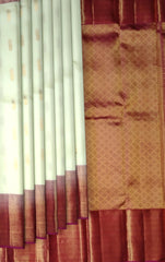 Light Beige Tear Bhutta Kanchipuram Silk Saree with Blue and Copper Accents