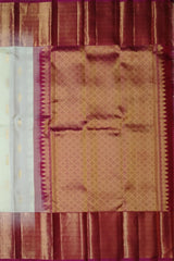 Light Beige Tear Bhutta Kanchipuram Silk Saree with Blue and Copper Accents