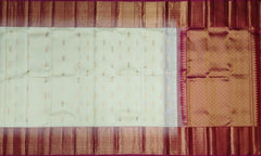 Light Beige Tear Bhutta Kanchipuram Silk Saree with Blue and Copper Accents