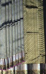 Black Kanchi Pure Silk Saree with Silver and Gold Jacquard – A Timeless Symphony of Elegance