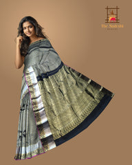 Black Kanchi Pure Silk Saree with Silver and Gold Jacquard – A Timeless Symphony of Elegance