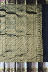 Black Kanchi Pure Silk Saree with Silver and Gold Jacquard – A Timeless Symphony of Elegance