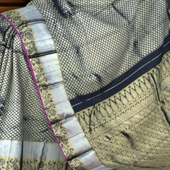 Black Kanchi Pure Silk Saree with Silver and Gold Jacquard – A Timeless Symphony of Elegance