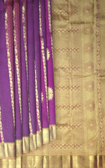 Purple Kanchi Pure Silk Saree with Vertical Wave Jacquard and Mustard Accents – Grace in Every Thread