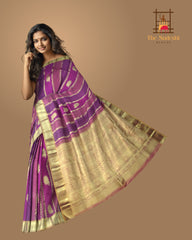 Purple Kanchi Pure Silk Saree with Vertical Wave Jacquard and Mustard Accents – Grace in Every Thread