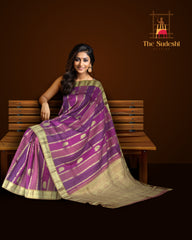 Purple Kanchi Pure Silk Saree with Vertical Wave Jacquard and Mustard Accents – Grace in Every Thread