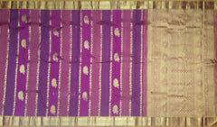 Purple Kanchi Pure Silk Saree with Vertical Wave Jacquard and Mustard Accents – Grace in Every Thread