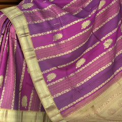 Purple Kanchi Pure Silk Saree with Vertical Wave Jacquard and Mustard Accents – Grace in Every Thread