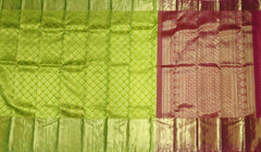 Lime Green Kanchi Pure Silk Saree with Brick Red Pallu – A Radiant Celebration of Elegance