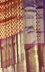 Deep Maroon Mango Jaquard Kanchipuram Silk Saree with Zari Border
