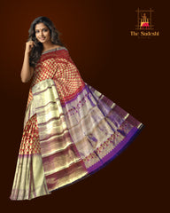 Deep Maroon Mango Jaquard Kanchipuram Silk Saree with Zari Border