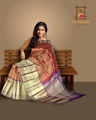 Deep Maroon Mango Jaquard Kanchipuram Silk Saree with Zari Border