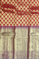 Deep Maroon Mango Jaquard Kanchipuram Silk Saree with Zari Border