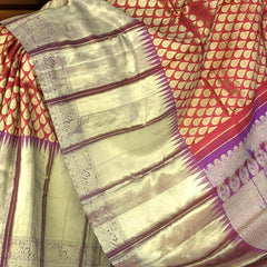 Deep Maroon Mango Jaquard Kanchipuram Silk Saree with Zari Border