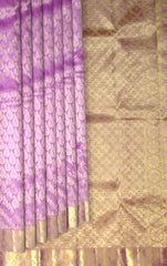 Dusty Rose Vertical Bhutta Kanchipuram Silk Saree with Teal Blue Pallu