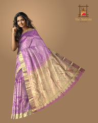 Dusty Rose Vertical Bhutta Kanchipuram Silk Saree with Teal Blue Pallu