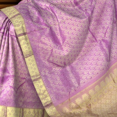 Dusty Rose Vertical Bhutta Kanchipuram Silk Saree with Teal Blue Pallu