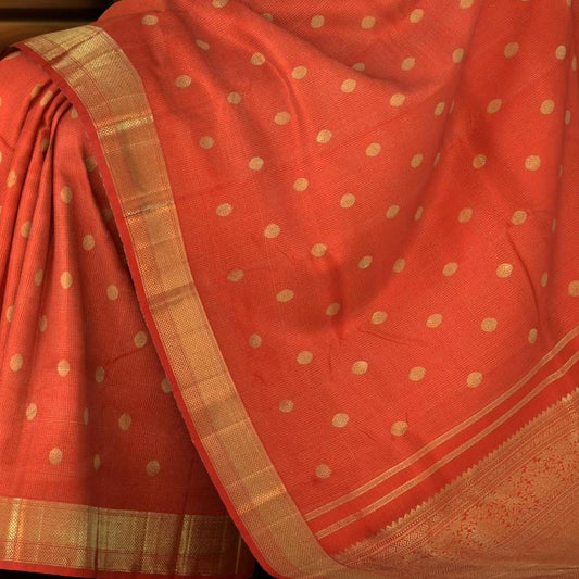 Checkered Radiance in Red with Self Borders Pure Silk Saree