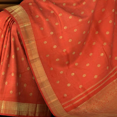 Checkered Radiance in Red with Self Borders Pure Silk Saree