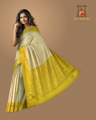 Off White Splendor with Mustard Yellow Contrast Pure Silk Saree
