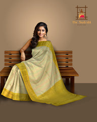 Off White Splendor with Mustard Yellow Contrast Pure Silk Saree
