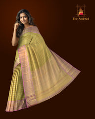 Golden Elegance with Lilac Contrast Pure Silk Saree