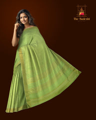 Pista Green Checks Pure Silk Saree with Self Design