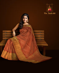 Red Kanchipuram Silk Saree with jacquard diamond design & kamalam motif on the body with self border and kuyil kan, benarspet with varisapet in pallu