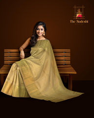 Biege Kanchipuram Silk Saree with motif and jacquard designs on the body with self diamond design with kamalam motif border and diamond and floral grand pallu designs