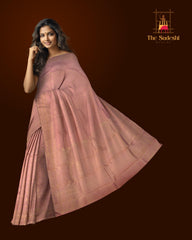 Light Blush Pink Kanchipuram Silk Saree with jacquard and rudraksha inside diamond designs on the body with self floral, intricately designed border and floral design with diamond motif designs in pallu