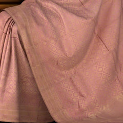 Light Blush Pink Kanchipuram Silk Saree with jacquard and rudraksha inside diamond designs on the body with self floral, intricately designed border and floral design with diamond motif designs in pallu