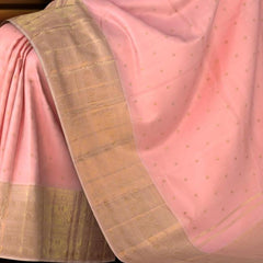 Lotus Pink Kanchipuram Silk Saree with small butta design on the body with intricately designed floral self border and annam, diamond & varisapet designs in pallu
