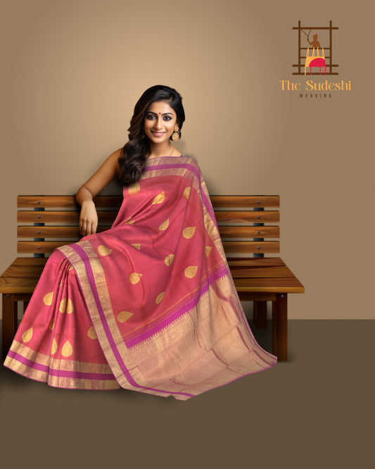 Radiant Orange Kanchipuram Pure Silk Saree with Intricate Motifs