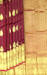 Rich Maroon Kanchipuram Silk Saree with Traditional Butta Motifs