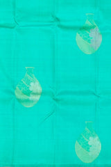 Mesmerizing Turquoise Blue Kanchipuram Silk Saree with Borderless Motifs