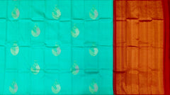 Mesmerizing Turquoise Blue Kanchipuram Silk Saree with Borderless Motifs