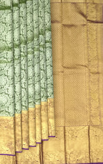 Regal Olive Green Kanchipuram Silk Saree with Floral Jacquard Motifs