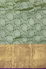 Regal Olive Green Kanchipuram Silk Saree with Floral Jacquard Motifs