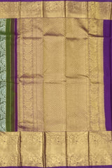 Regal Olive Green Kanchipuram Silk Saree with Floral Jacquard Motifs