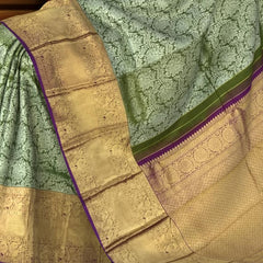 Regal Olive Green Kanchipuram Silk Saree with Floral Jacquard Motifs