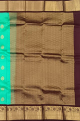 Sea Green Kanchipuram Silk Saree with Coffee Brown Border and Bhutta Design