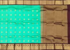 Sea Green Kanchipuram Silk Saree with Coffee Brown Border and Bhutta Design