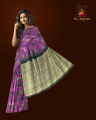 Borderless Pink and Black Checked Kanchipuram Silk Saree
